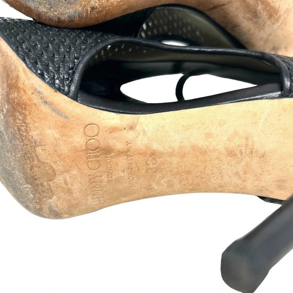 Jimmy Choo Perforated Black Leather Open Toe Heels Size 38 US 8‎ - Picture 8 of 8